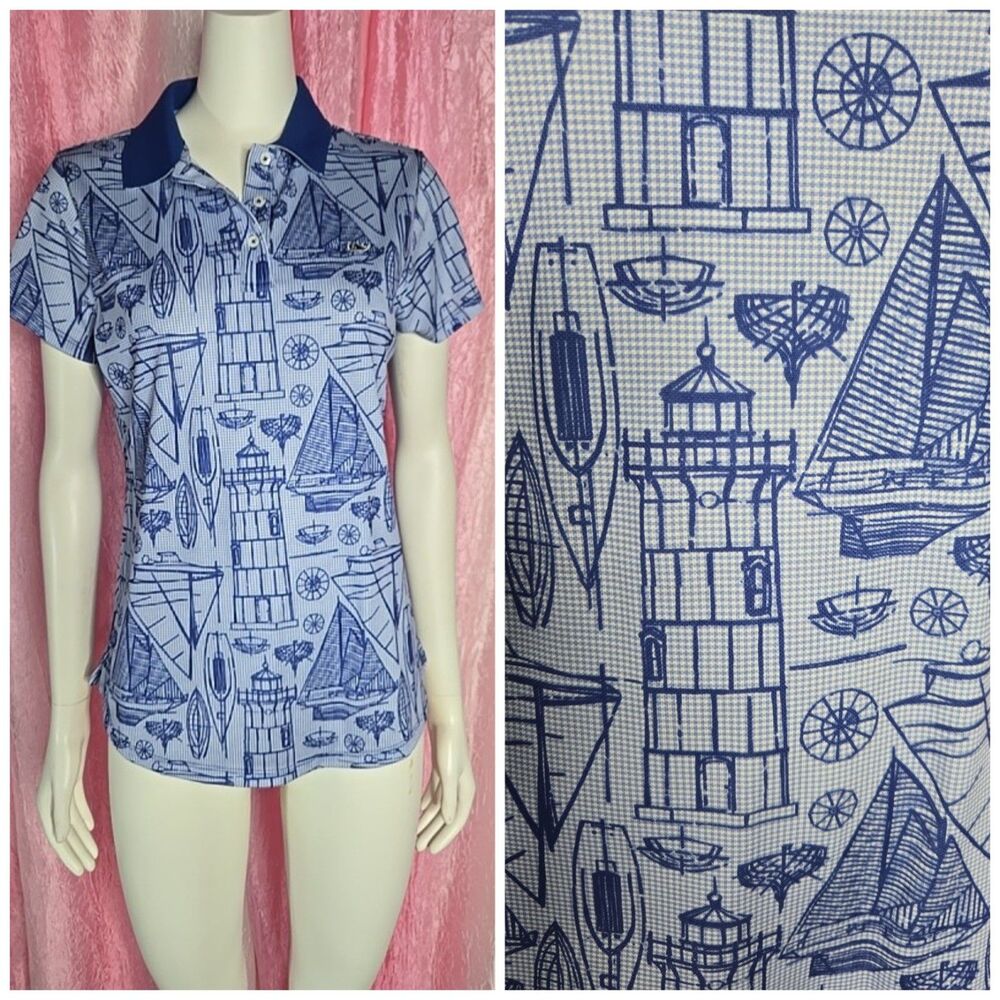Vineyard Vines Performance Golf Blue Nautical Print Casual Active Top Size Small